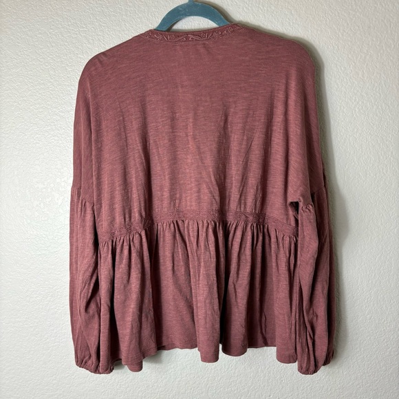 NWT Lucky Brand Lace Up Rose Brown Trim Peasant Top size Small - Picture 4 of 7